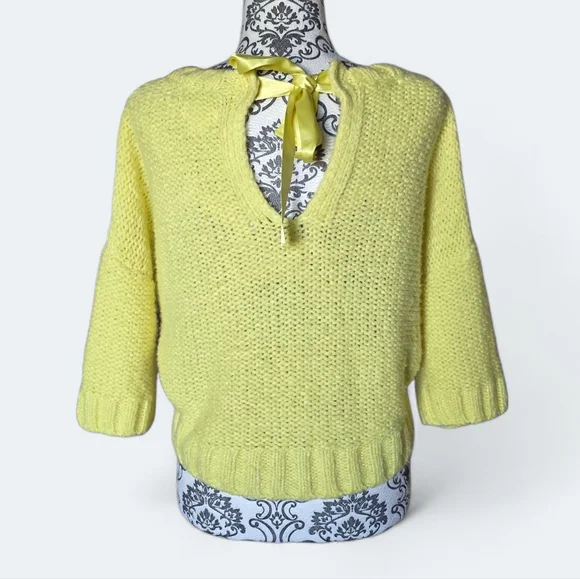 Anthropologie Maeve Cecile Bow-Back Sweater Bright Yellow Size XS - Picture 4 of 16